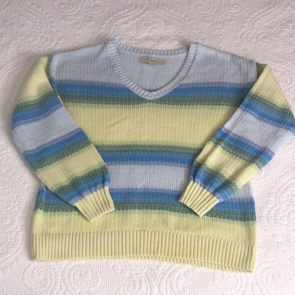 Ann Taylor LOFT Women Yellow Blue Striped Long Sleeve Sweater Blue Size S - Picture 8 of 11